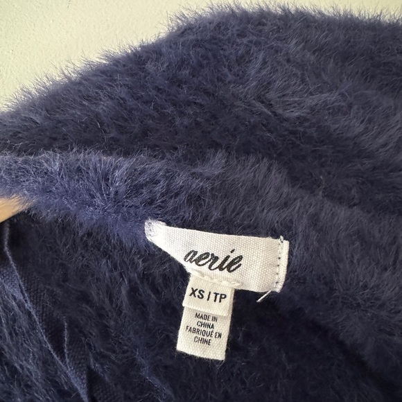 Aerie Fluffy-4-Ever Reversible Twist Fuzzy Crop Sweater Navy Blue - Picture 8 of 10